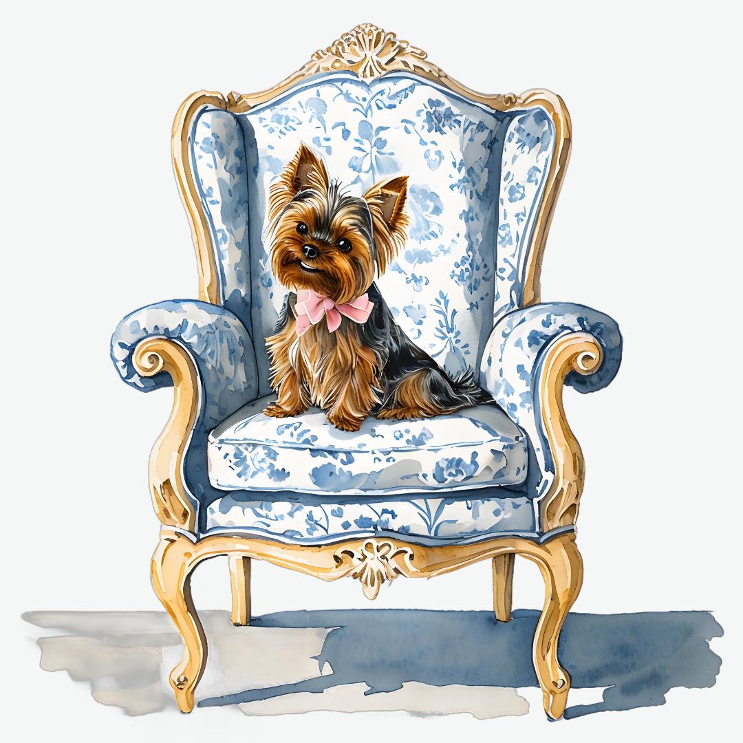 Yorkshire Terrier Rococo Art Square PNG, Chinoiserie Dog, Blue Willow, Grand Millenial, Dog Mom Gift, Toile Yorkie, Dog Portrait, Yorkie Gifts
