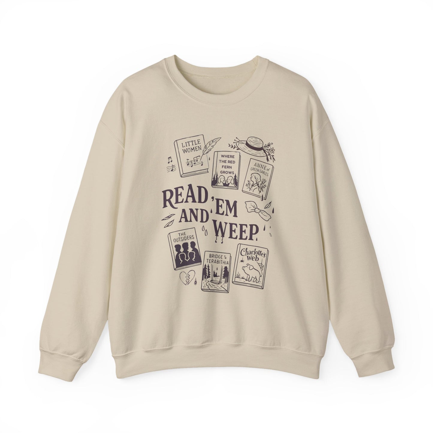 Bookish Doodle Collage Sweatshirt, Young Adult Lit Gift, Anne of Green Gables Shirt, Little Women Shirt, Sad Book Girl Top