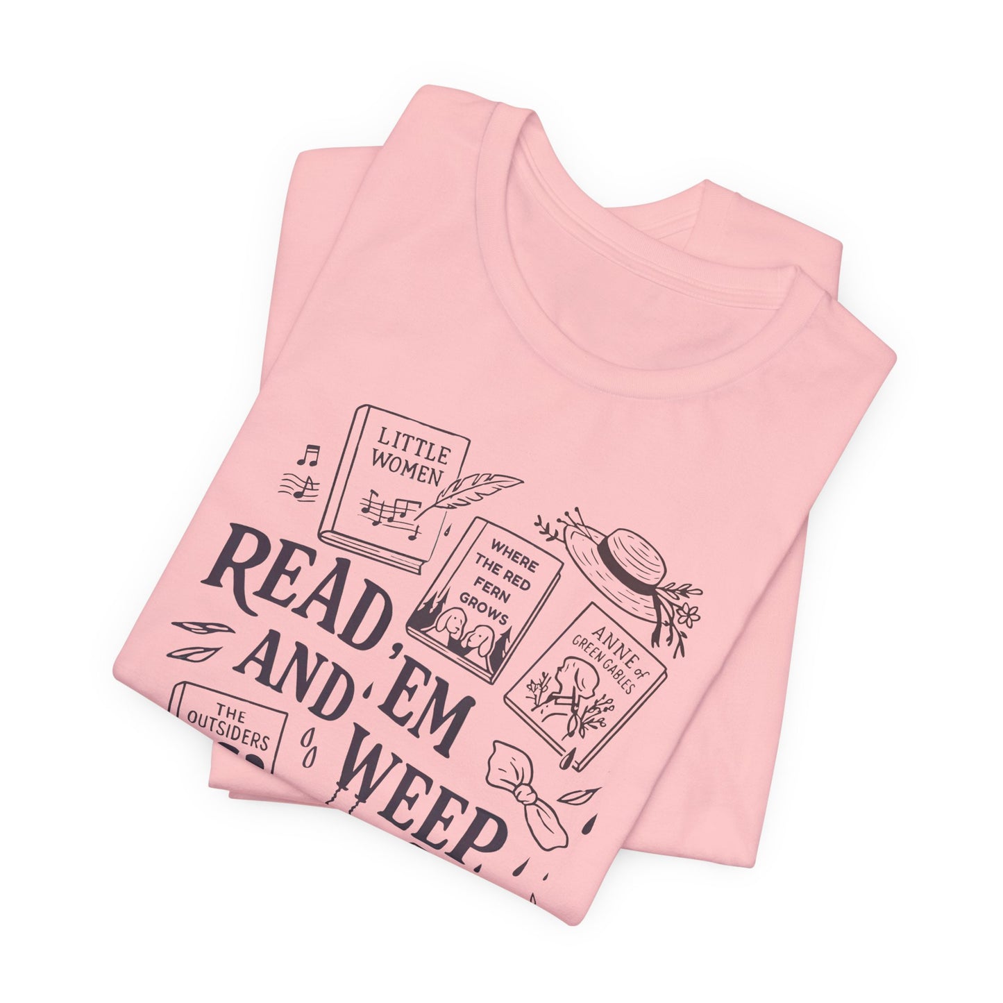 Bookish Doodle Collage TShirt, Young Adult Lit Gift, Anne of Green Gables Tee, Little Women Shirt, Sad Book Girl Top