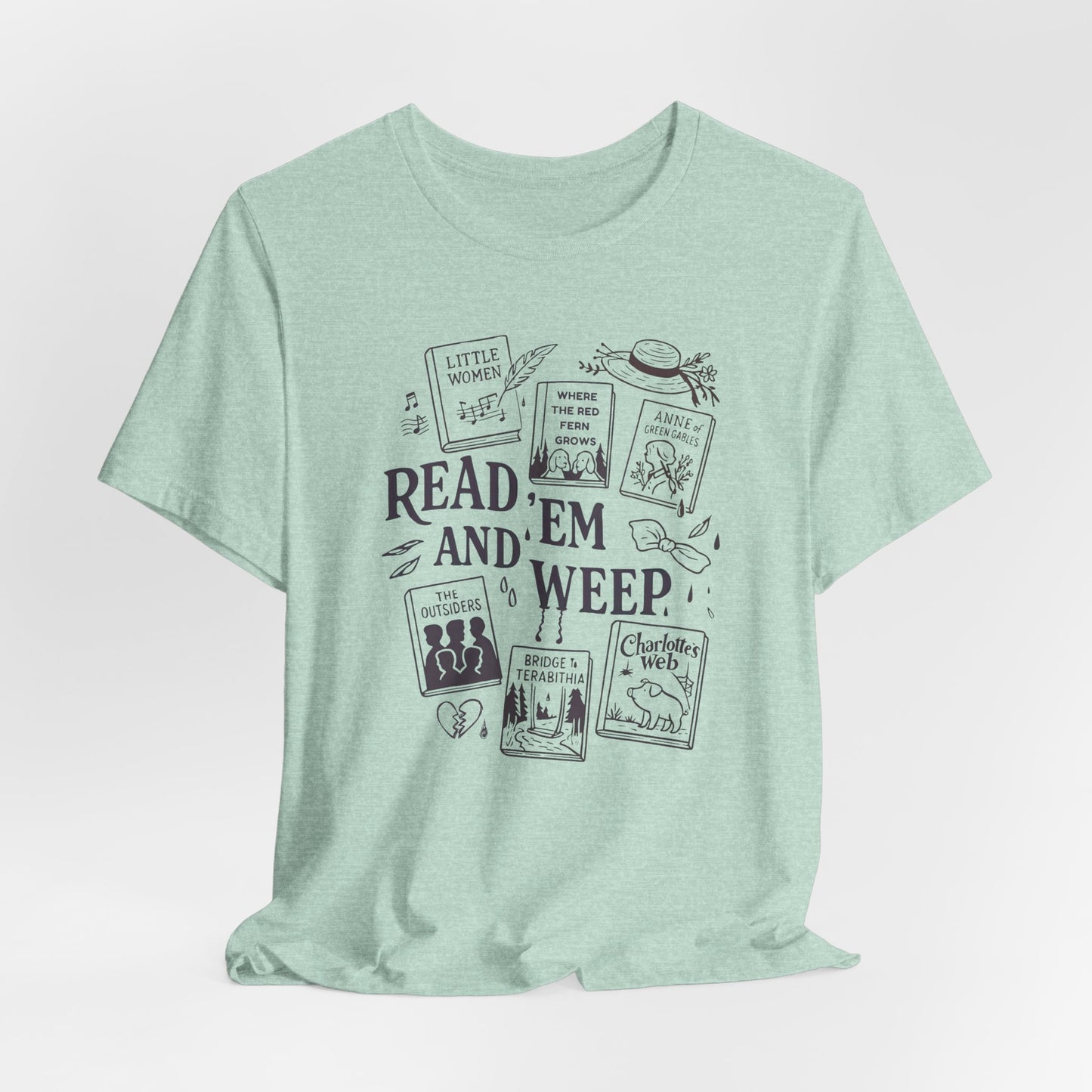 Bookish Doodle Collage TShirt, Young Adult Lit Gift, Anne of Green Gables Tee, Little Women Shirt, Sad Book Girl Top