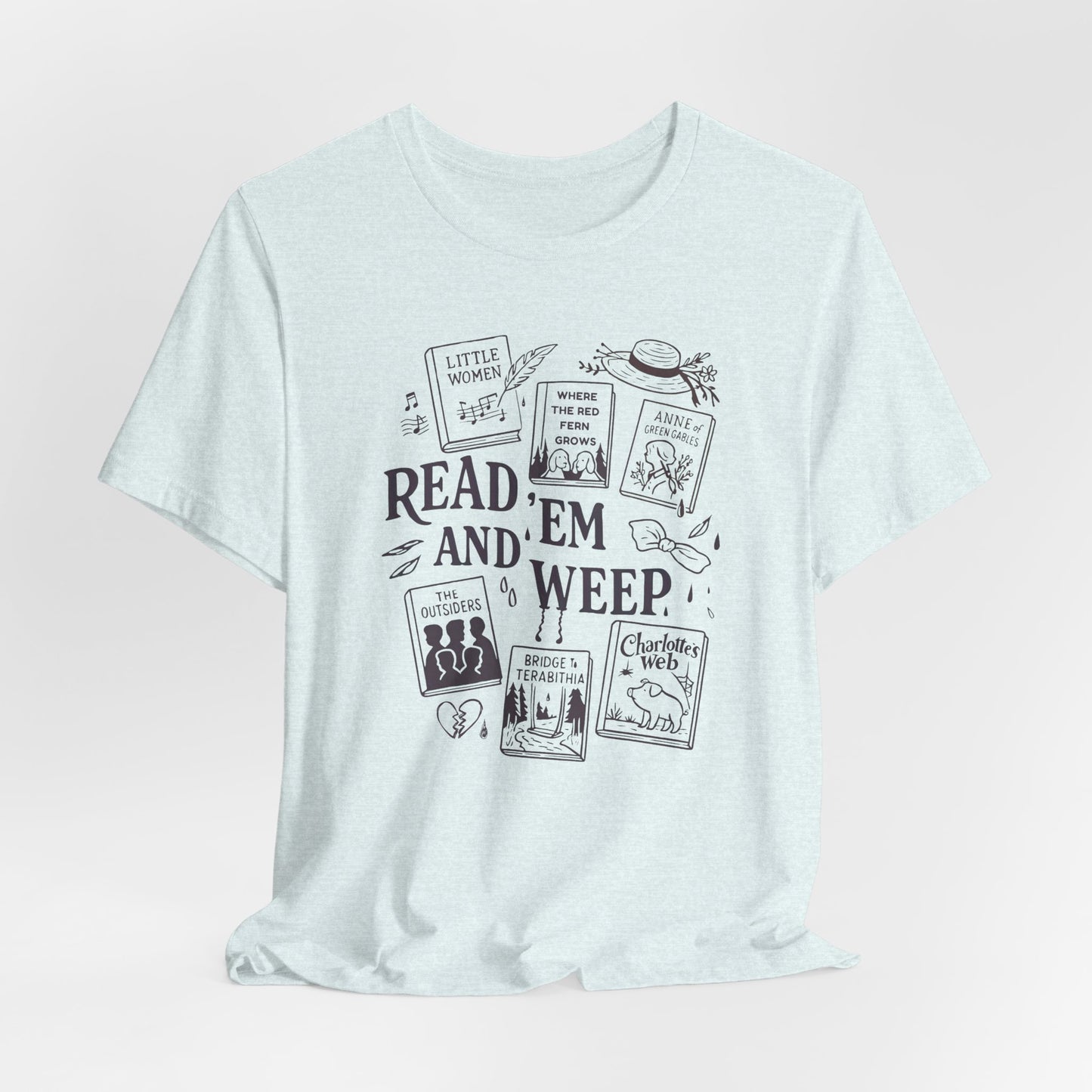Bookish Doodle Collage TShirt, Young Adult Lit Gift, Anne of Green Gables Tee, Little Women Shirt, Sad Book Girl Top