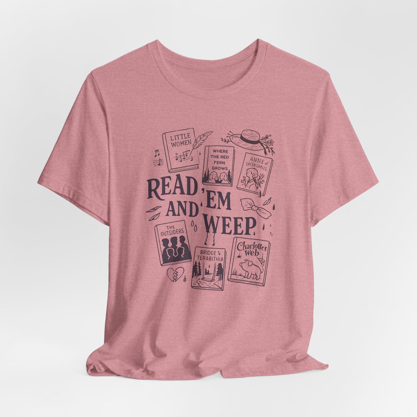 Bookish Doodle Collage TShirt, Young Adult Lit Gift, Anne of Green Gables Tee, Little Women Shirt, Sad Book Girl Top