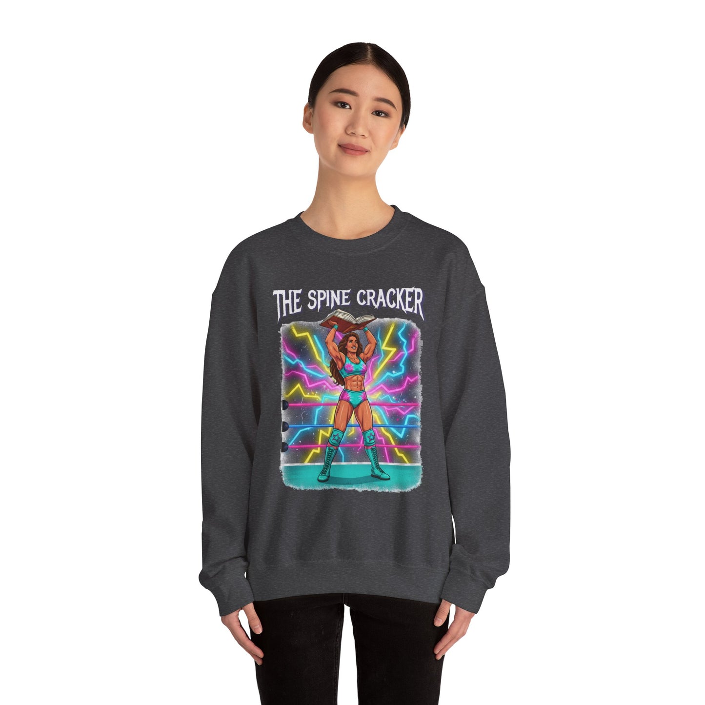 Funny Book Lover Sweatshirt, Cute 90's Retro Wrestling Spine Cracker, Reading Lover Gift, Feminist Book Theme