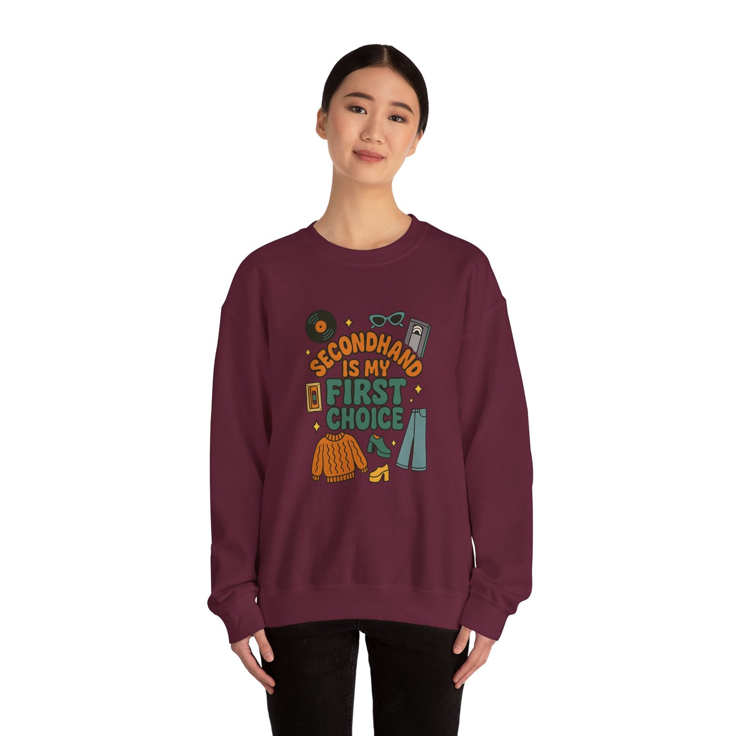 Retro Groovy Secondhand Crewneck Sweatshirt | Funny Vintage Gift for Thrifters, Unisex Heavy Blend Jumper, Unique Retro Top, Cool Vintage