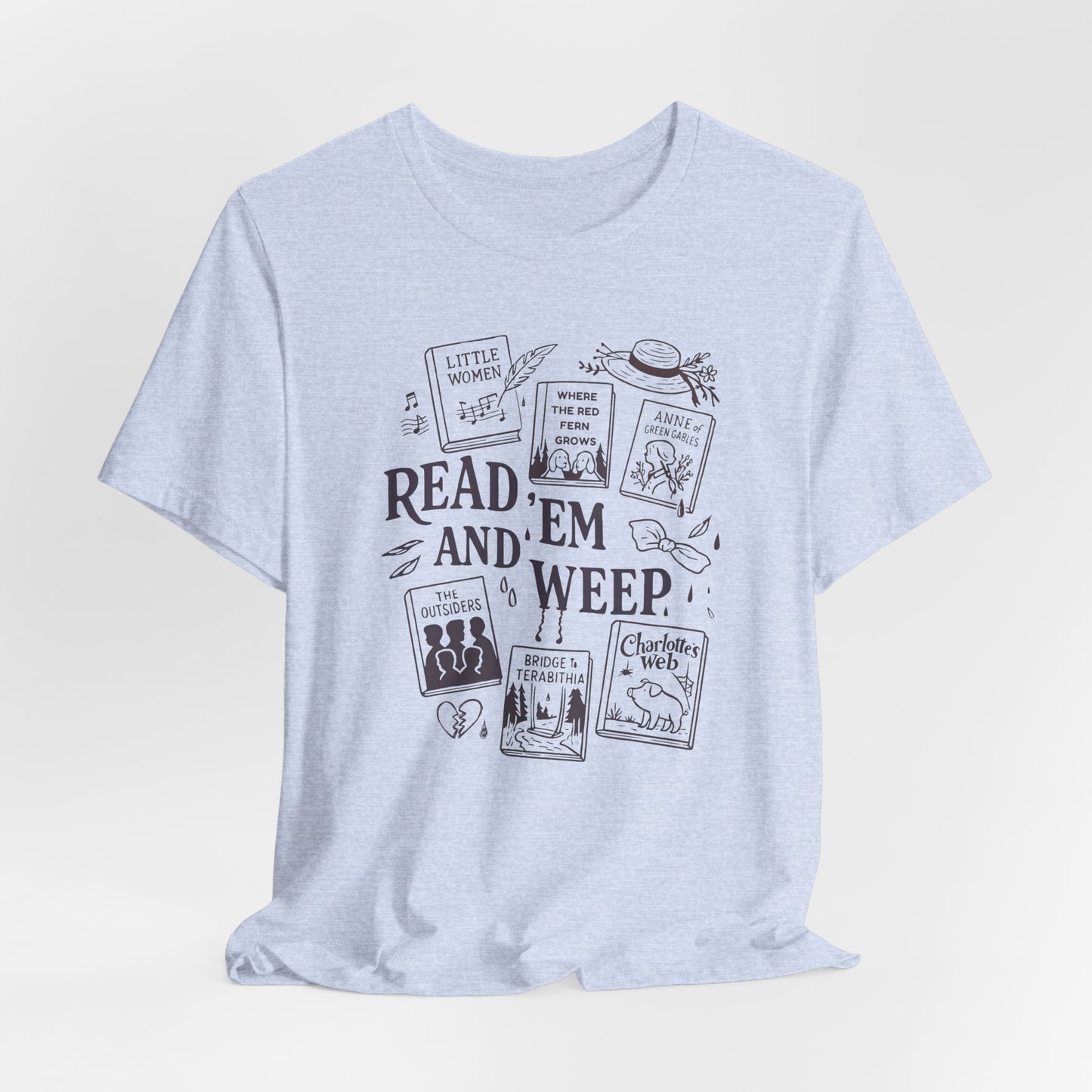Bookish Doodle Collage TShirt, Young Adult Lit Gift, Anne of Green Gables Tee, Little Women Shirt, Sad Book Girl Top