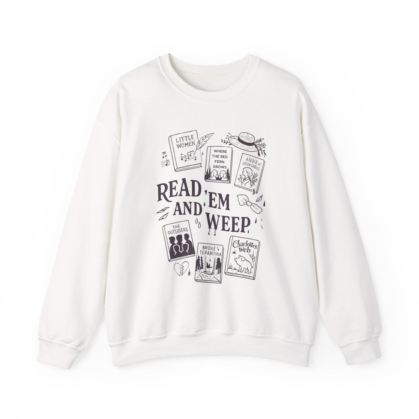 Bookish Doodle Collage Sweatshirt, Young Adult Lit Gift, Anne of Green Gables Shirt, Little Women Shirt, Sad Book Girl Top