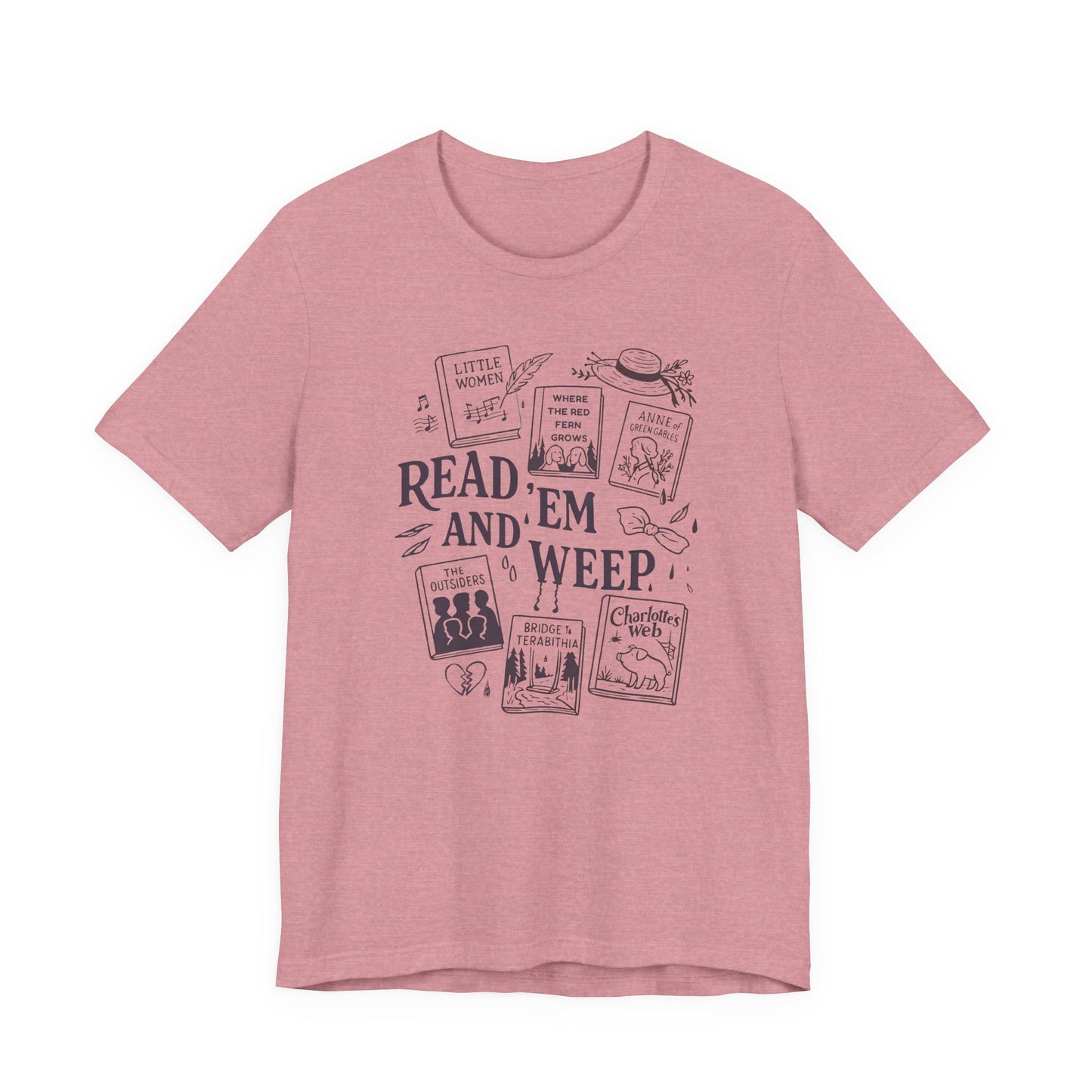 Bookish Doodle Collage TShirt, Young Adult Lit Gift, Anne of Green Gables Tee, Little Women Shirt, Sad Book Girl Top