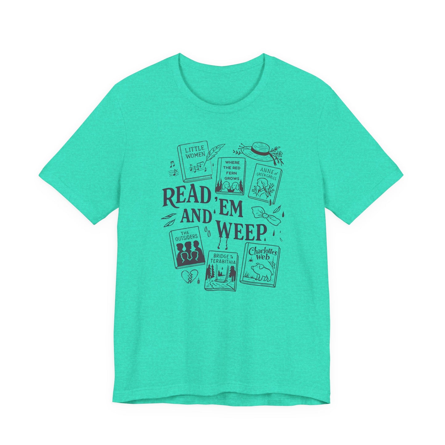 Bookish Doodle Collage TShirt, Young Adult Lit Gift, Anne of Green Gables Tee, Little Women Shirt, Sad Book Girl Top