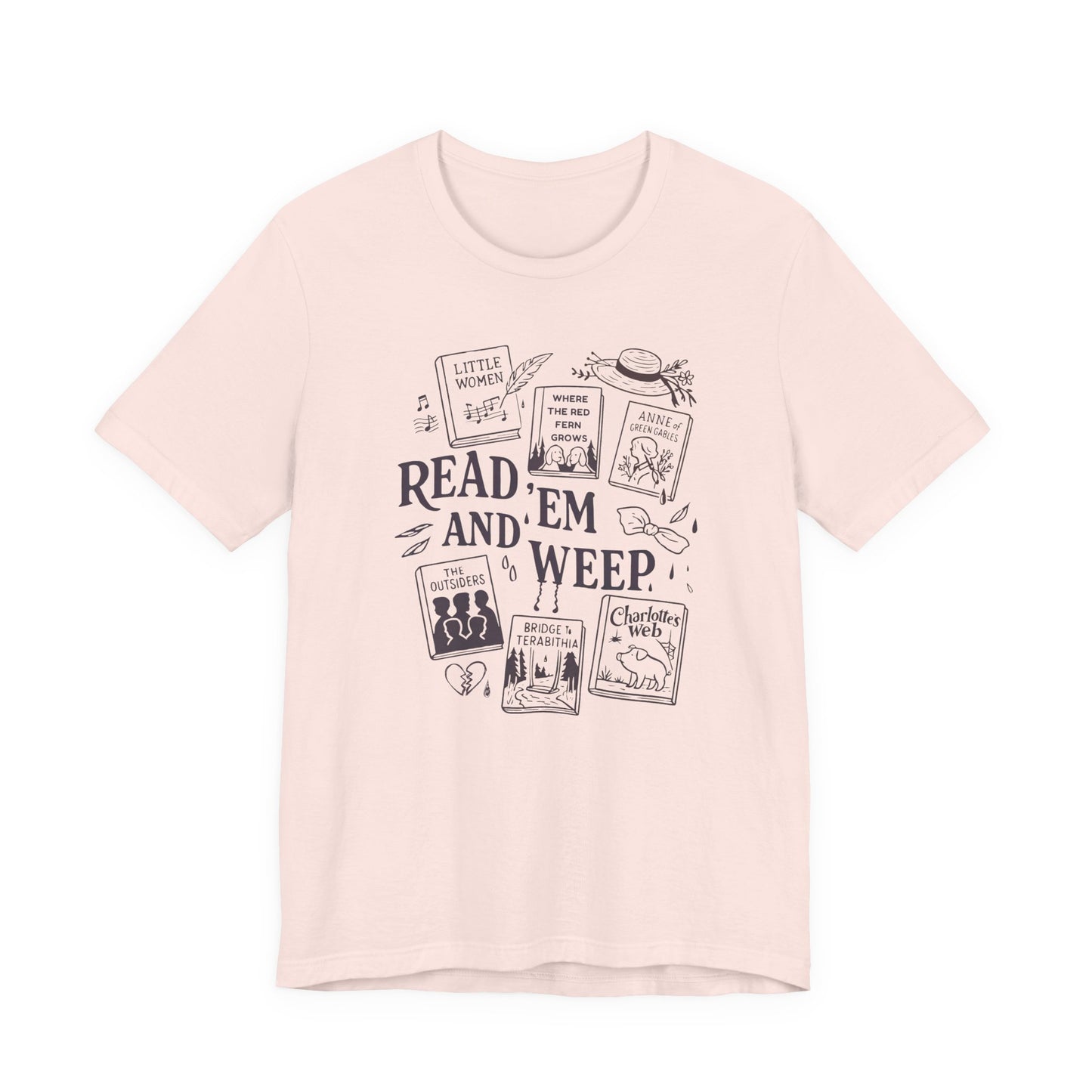 Bookish Doodle Collage TShirt, Young Adult Lit Gift, Anne of Green Gables Tee, Little Women Shirt, Sad Book Girl Top