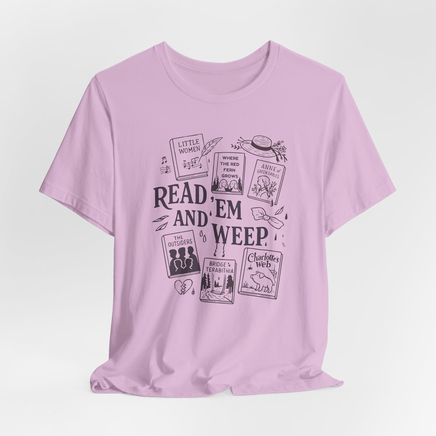 Bookish Doodle Collage TShirt, Young Adult Lit Gift, Anne of Green Gables Tee, Little Women Shirt, Sad Book Girl Top