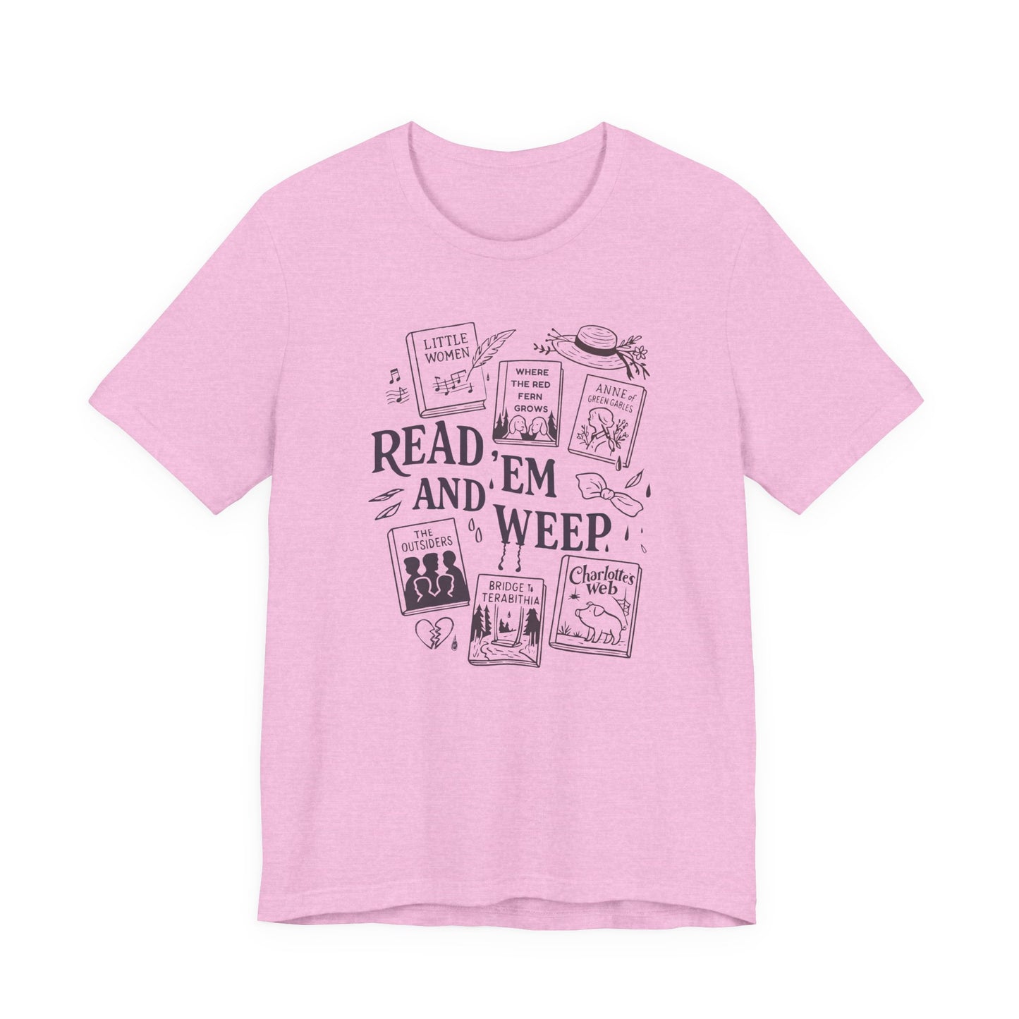 Bookish Doodle Collage TShirt, Young Adult Lit Gift, Anne of Green Gables Tee, Little Women Shirt, Sad Book Girl Top