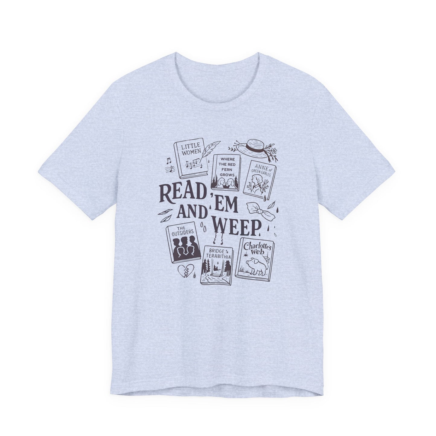 Bookish Doodle Collage TShirt, Young Adult Lit Gift, Anne of Green Gables Tee, Little Women Shirt, Sad Book Girl Top
