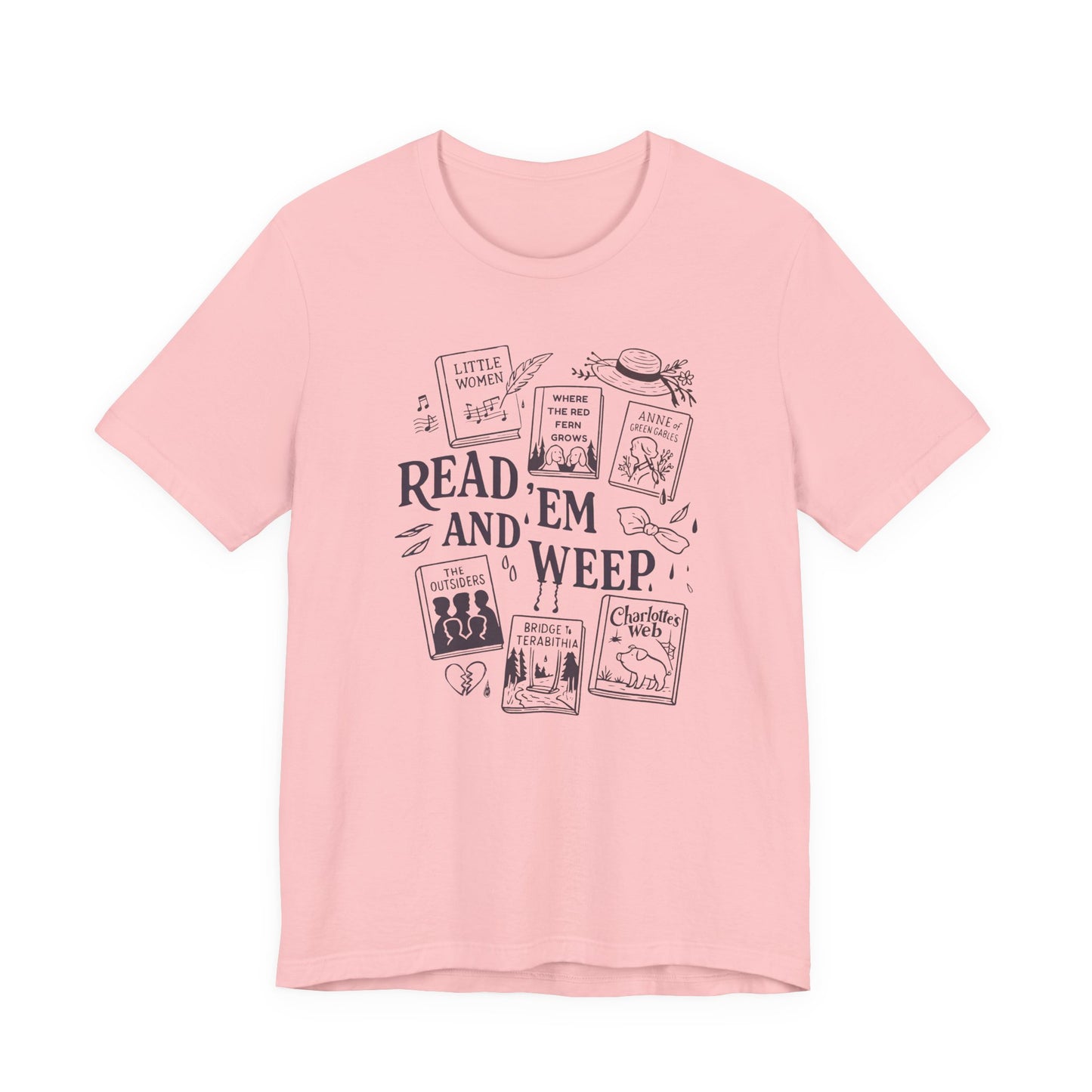 Bookish Doodle Collage TShirt, Young Adult Lit Gift, Anne of Green Gables Tee, Little Women Shirt, Sad Book Girl Top