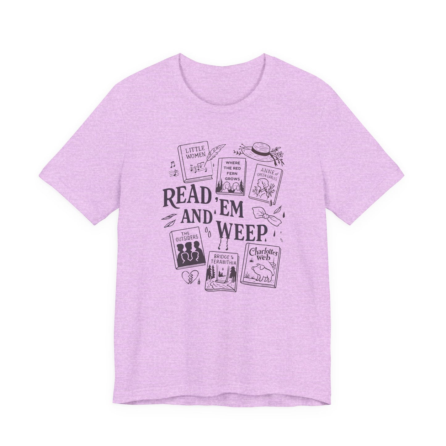 Bookish Doodle Collage TShirt, Young Adult Lit Gift, Anne of Green Gables Tee, Little Women Shirt, Sad Book Girl Top