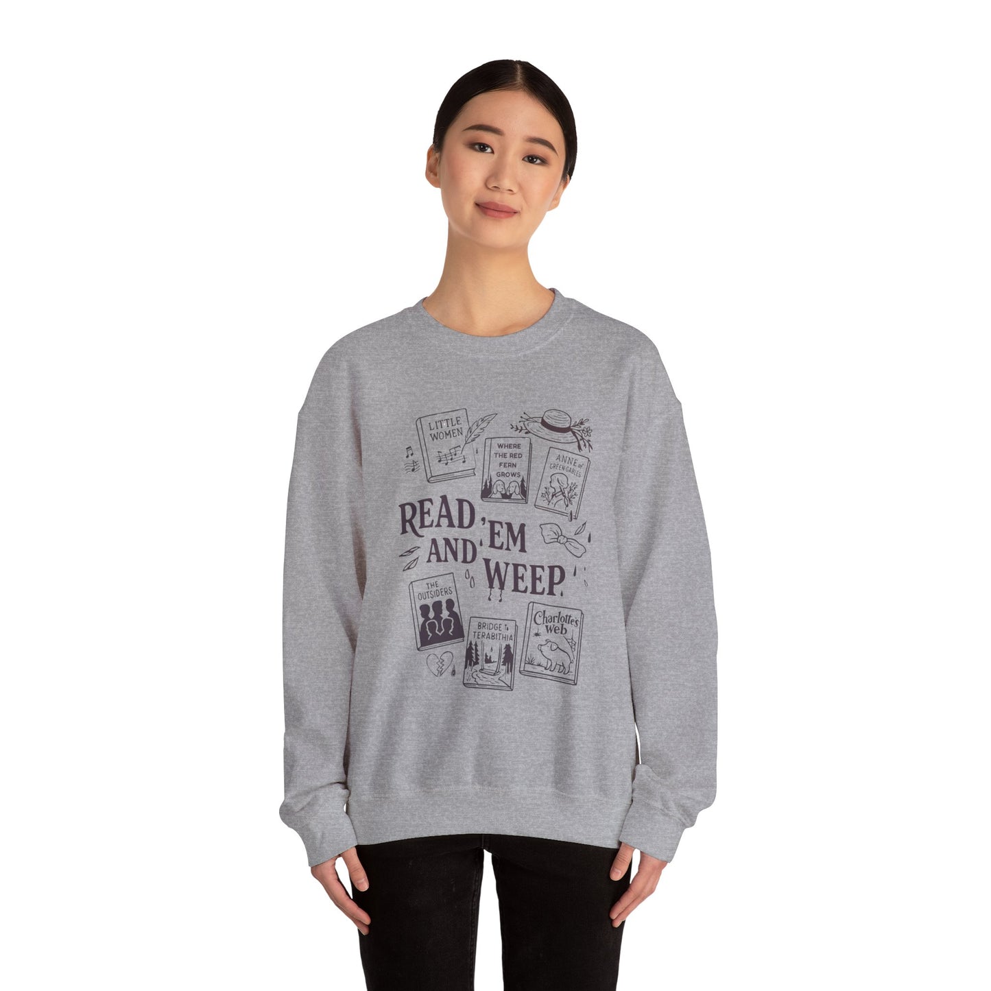 Bookish Doodle Collage Sweatshirt, Young Adult Lit Gift, Anne of Green Gables Shirt, Little Women Shirt, Sad Book Girl Top