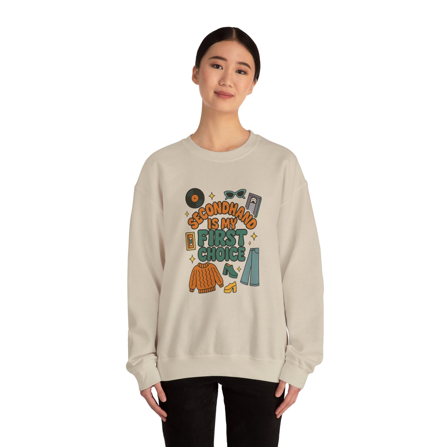 Retro Groovy Secondhand Crewneck Sweatshirt | Funny Vintage Gift for Thrifters, Unisex Heavy Blend Jumper, Unique Retro Top, Cool Vintage