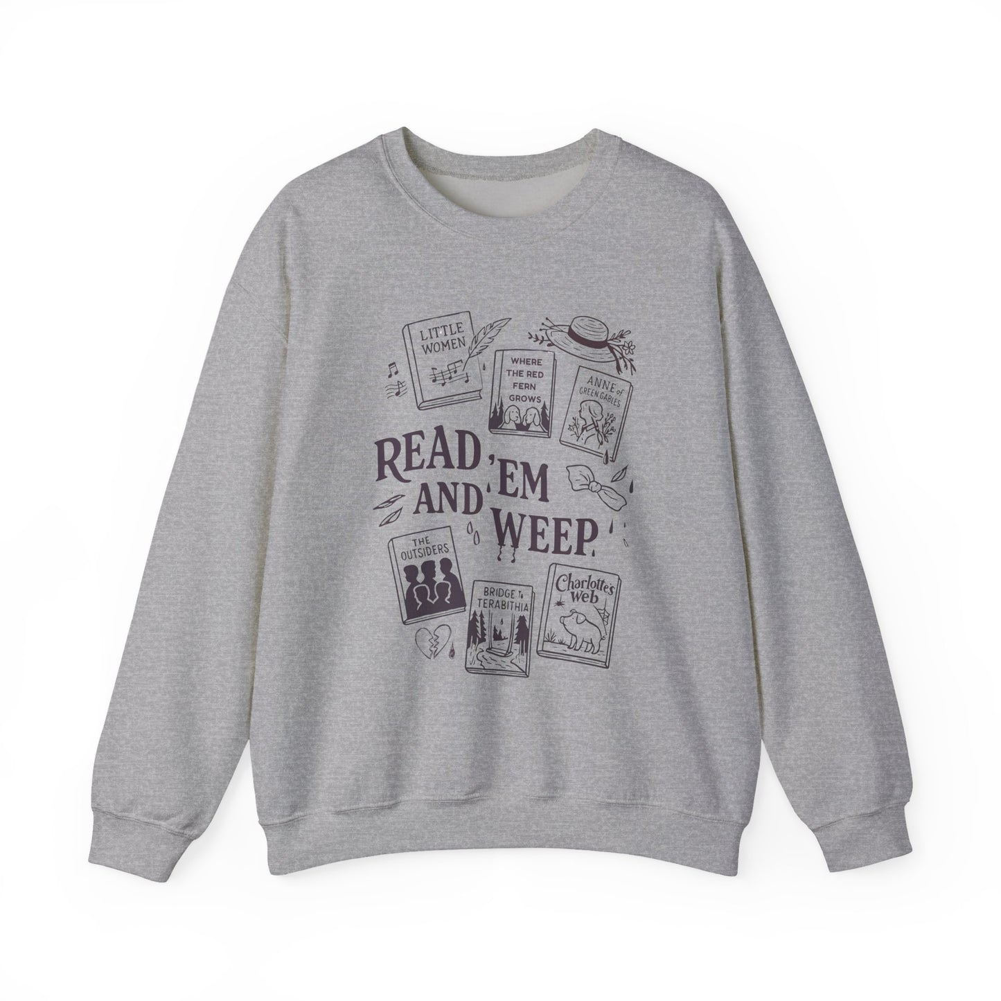 Bookish Doodle Collage Sweatshirt, Young Adult Lit Gift, Anne of Green Gables Shirt, Little Women Shirt, Sad Book Girl Top