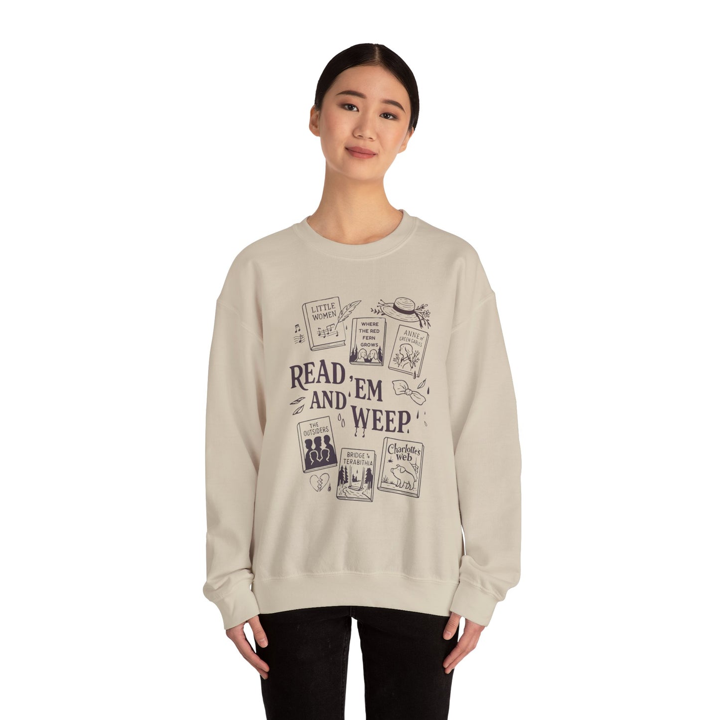 Bookish Doodle Collage Sweatshirt, Young Adult Lit Gift, Anne of Green Gables Shirt, Little Women Shirt, Sad Book Girl Top