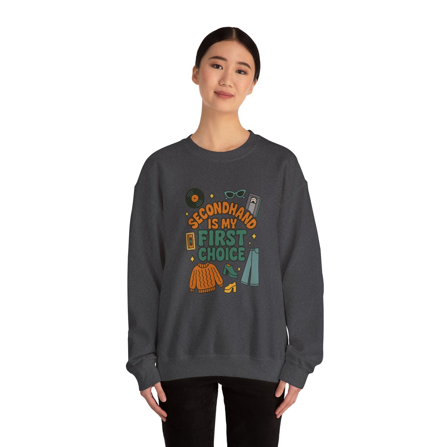 Retro Groovy Secondhand Crewneck Sweatshirt | Funny Vintage Gift for Thrifters, Unisex Heavy Blend Jumper, Unique Retro Top, Cool Vintage