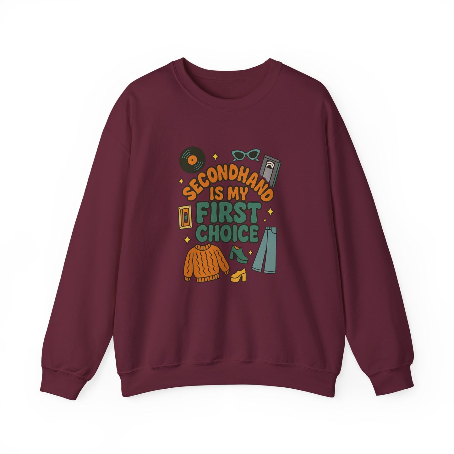 Retro Groovy Secondhand Crewneck Sweatshirt | Funny Vintage Gift for Thrifters, Unisex Heavy Blend Jumper, Unique Retro Top, Cool Vintage