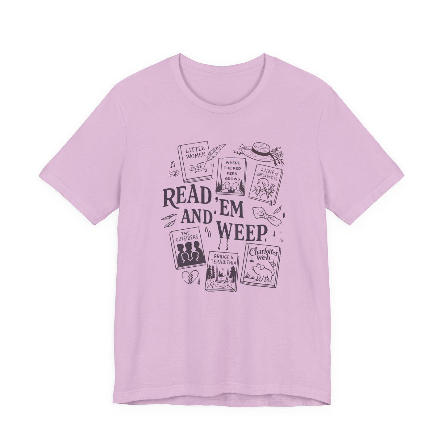 Bookish Doodle Collage TShirt, Young Adult Lit Gift, Anne of Green Gables Tee, Little Women Shirt, Sad Book Girl Top