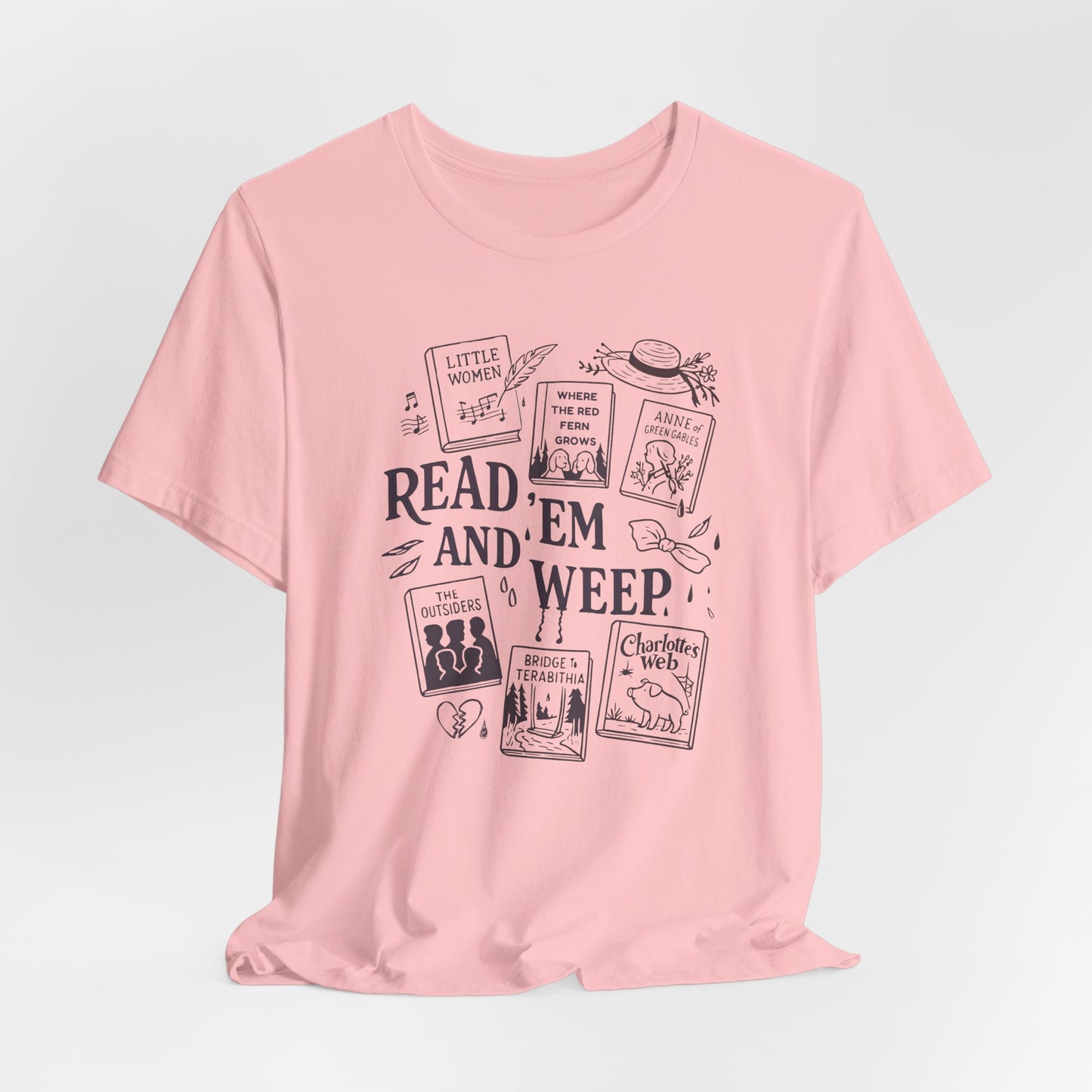 Bookish Doodle Collage TShirt, Young Adult Lit Gift, Anne of Green Gables Tee, Little Women Shirt, Sad Book Girl Top