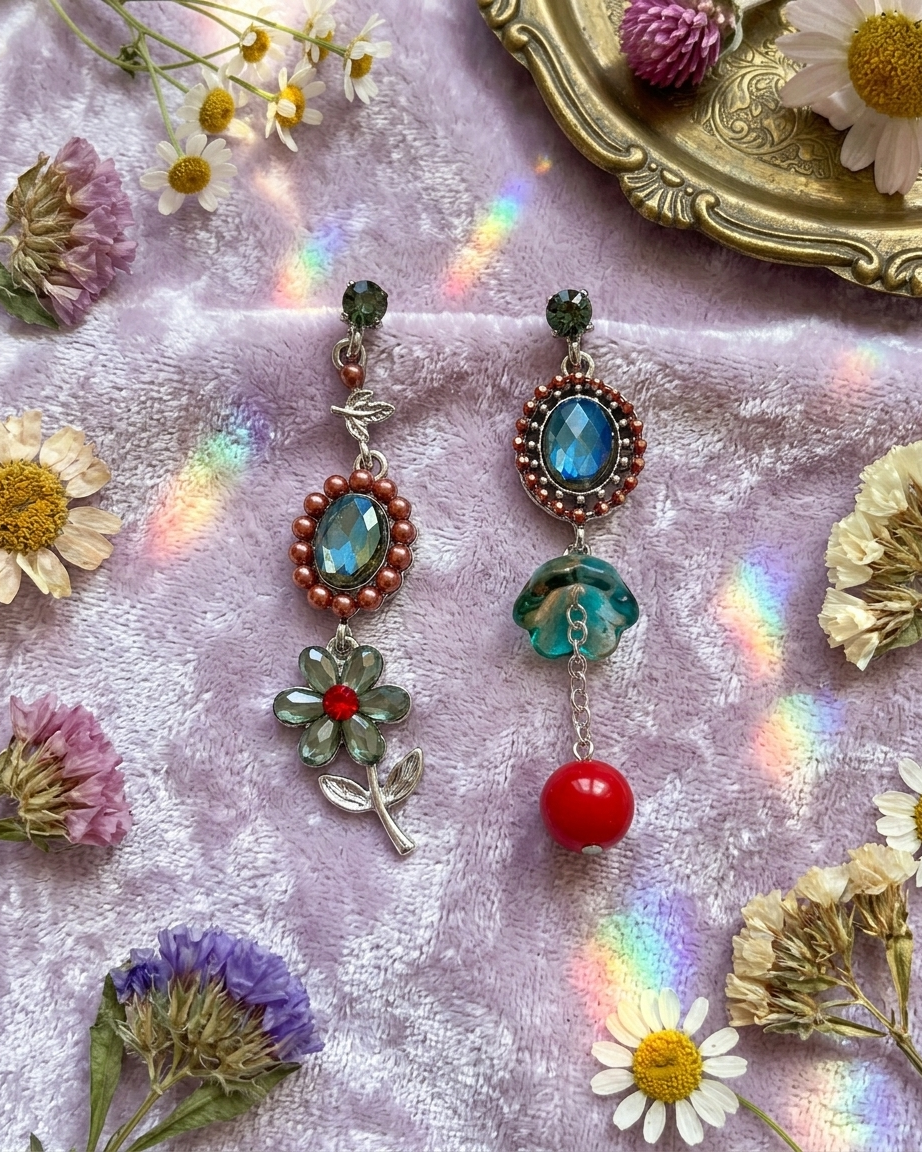 Gothic Garden Drop Earrings styled with dried flowers