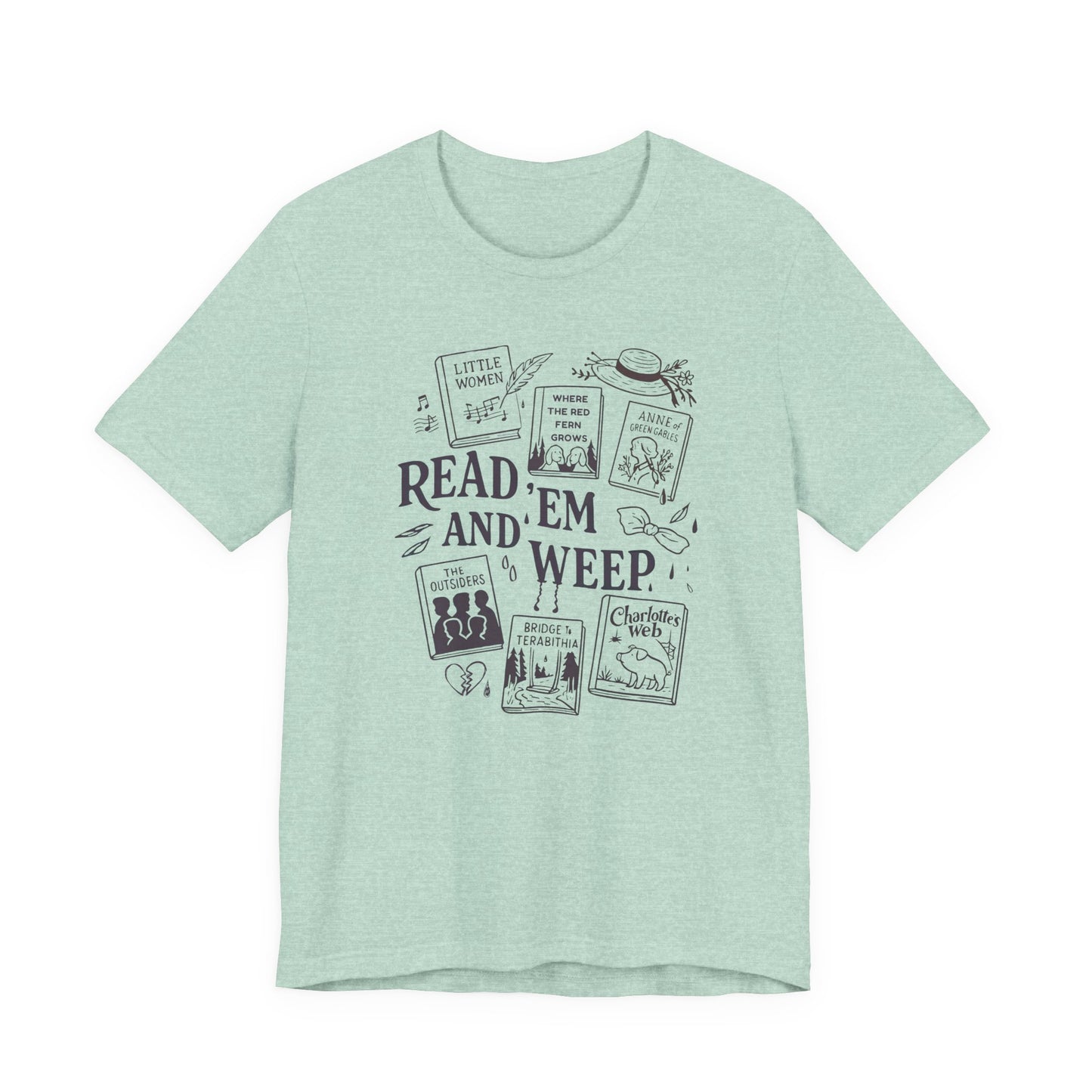Bookish Doodle Collage TShirt, Young Adult Lit Gift, Anne of Green Gables Tee, Little Women Shirt, Sad Book Girl Top