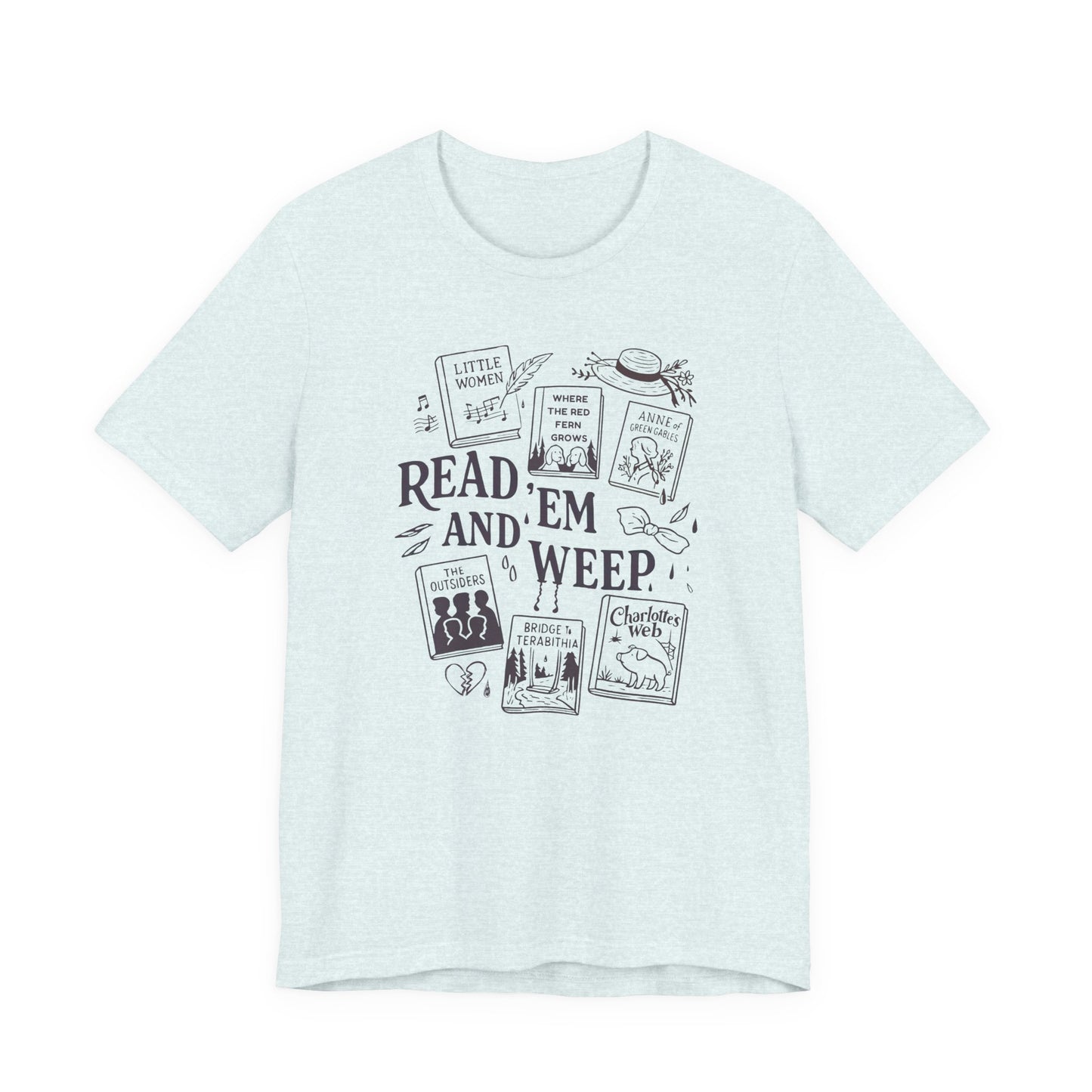 Bookish Doodle Collage TShirt, Young Adult Lit Gift, Anne of Green Gables Tee, Little Women Shirt, Sad Book Girl Top