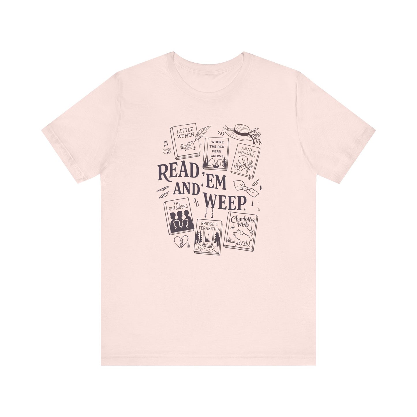 Bookish Doodle Collage TShirt, Young Adult Lit Gift, Anne of Green Gables Tee, Little Women Shirt, Sad Book Girl Top