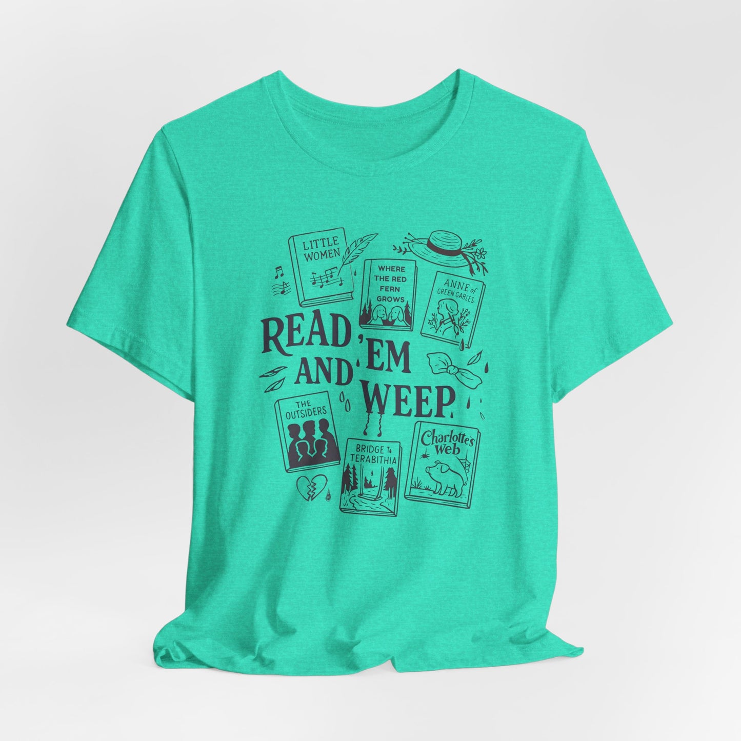Bookish Doodle Collage TShirt, Young Adult Lit Gift, Anne of Green Gables Tee, Little Women Shirt, Sad Book Girl Top