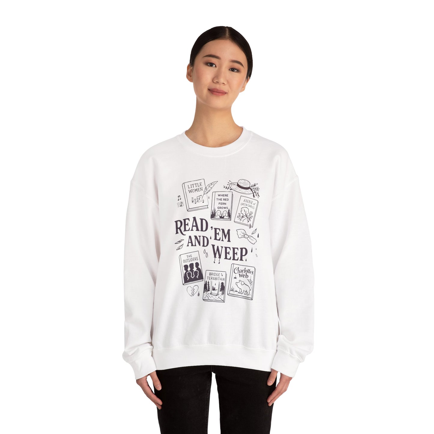 Bookish Doodle Collage Sweatshirt, Young Adult Lit Gift, Anne of Green Gables Shirt, Little Women Shirt, Sad Book Girl Top