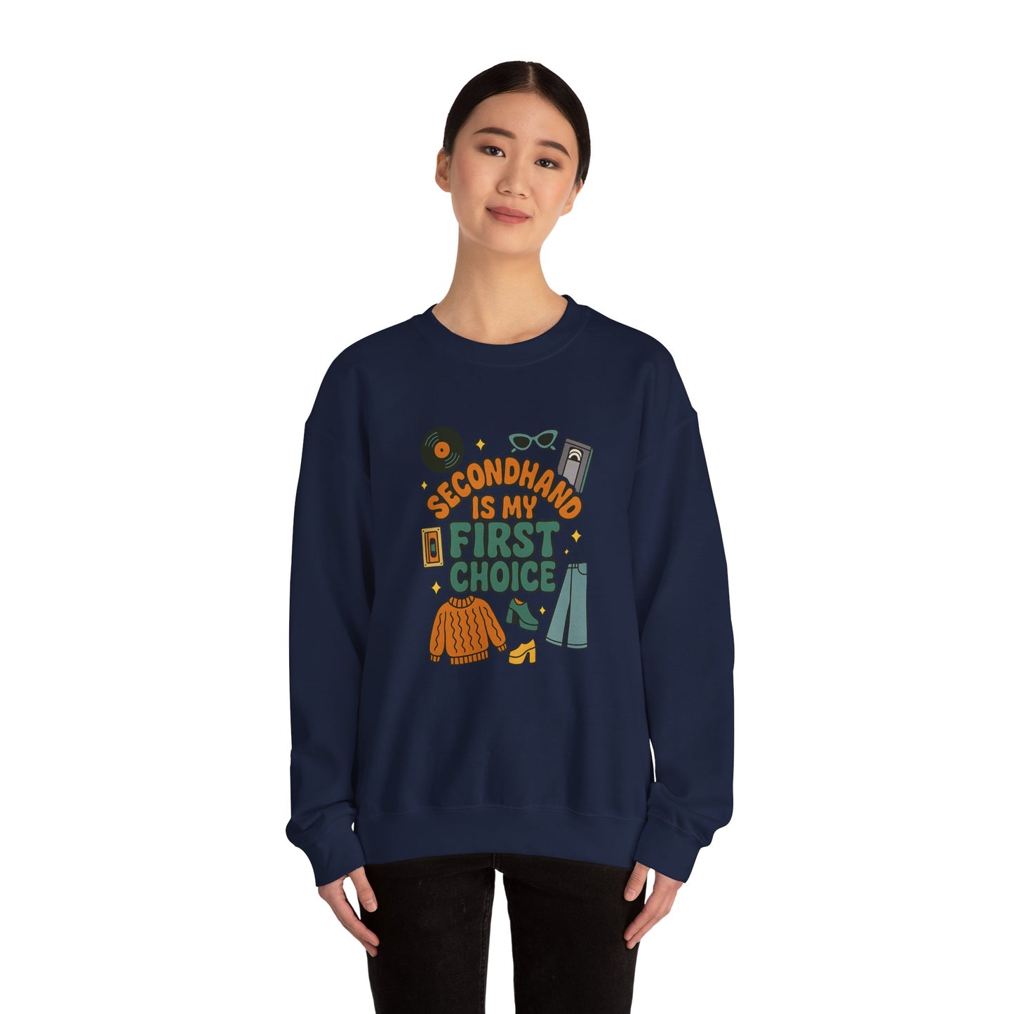 Retro Groovy Secondhand Crewneck Sweatshirt | Funny Vintage Gift for Thrifters, Unisex Heavy Blend Jumper, Unique Retro Top, Cool Vintage