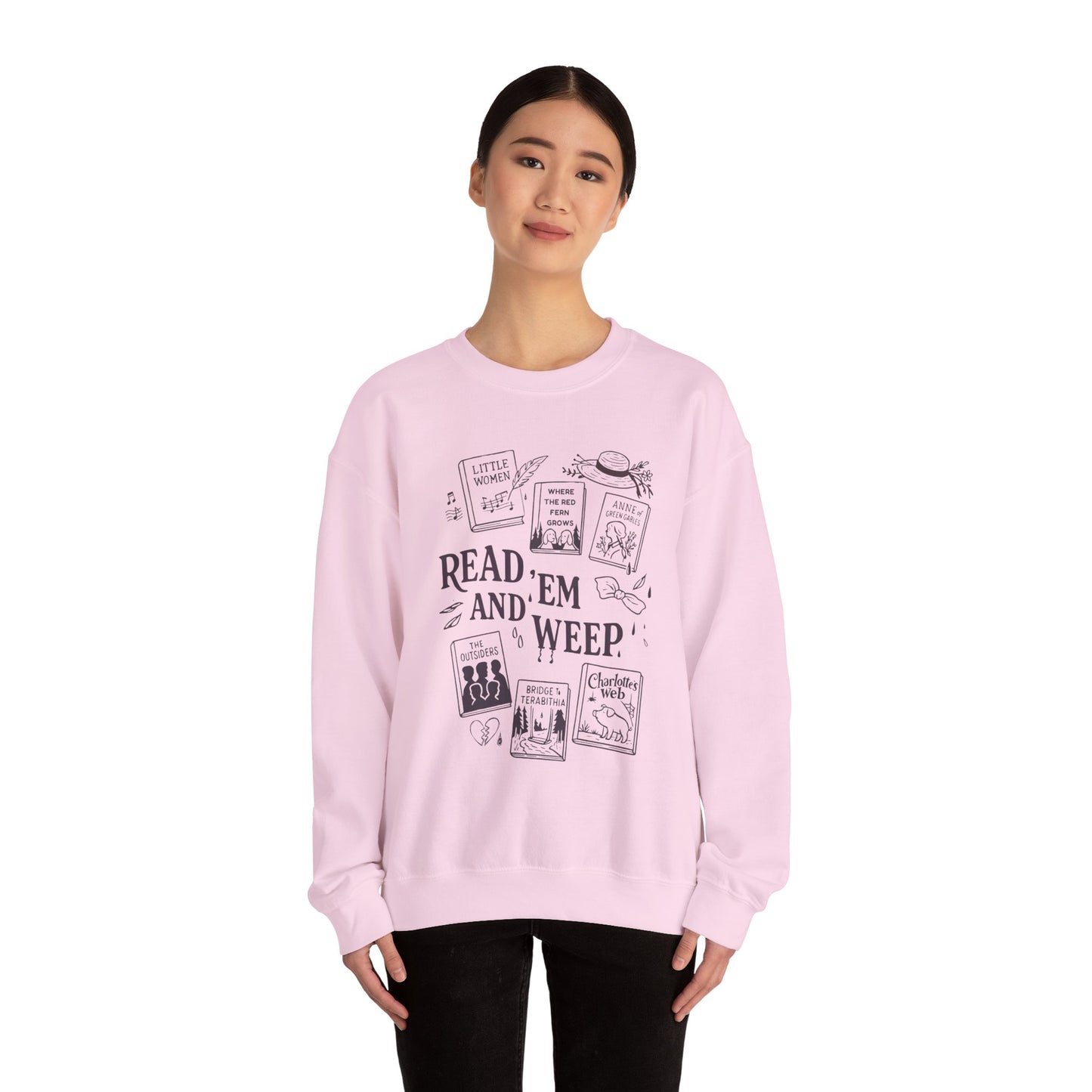 Bookish Doodle Collage Sweatshirt, Young Adult Lit Gift, Anne of Green Gables Shirt, Little Women Shirt, Sad Book Girl Top
