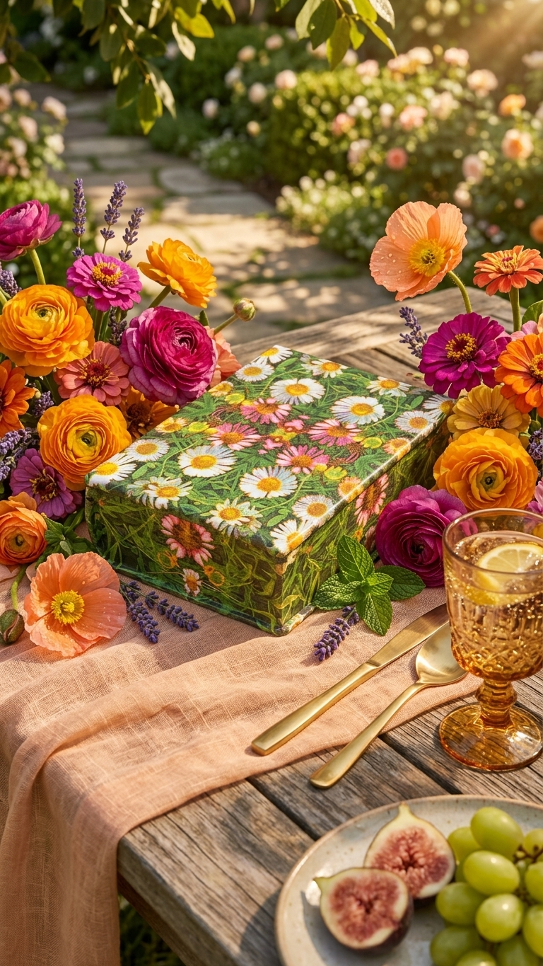 Eco Resin Decoupage Book Box styled in a garden