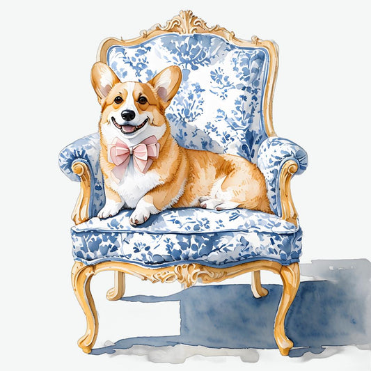 Welsh Corgi Rococo Art Square PNG, Chinoiserie Dog, Blue Willow, Grand Millenial, Dog Mom Gift, Toile Corgi, Dog Portrait, Corgi Gifts