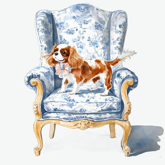 Cavalier King Charles Spaniel Rococo Square PNG, Chinoiserie Dog, Blue Willow, Grand Millenial, Dog Mom Gift, Toile King Charles, Dog Portrait