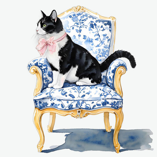 Tuxedo Cat Rococo Art Square PNG, Chinoiserie Cat, Blue Willow, Grand Millenial, Cat Mom Gift, Toile Tuxedo Cat, Cat Portrait