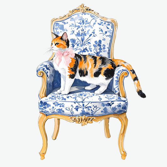 Calico Cat Rococo Art Square PNG, Chinoiserie Cat, Blue Willow, Grand Millenial, Cat Mom Gift, Toile Calico Cat, Cat Portrait