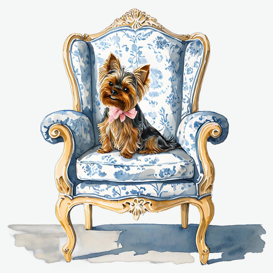 Yorkshire Terrier Rococo Art  Square PNG, Chinoiserie Dog, Blue Willow, Grand Millenial, Dog Mom Gift, Toile Yorkie, Dog Portrait, Yorkie Gifts