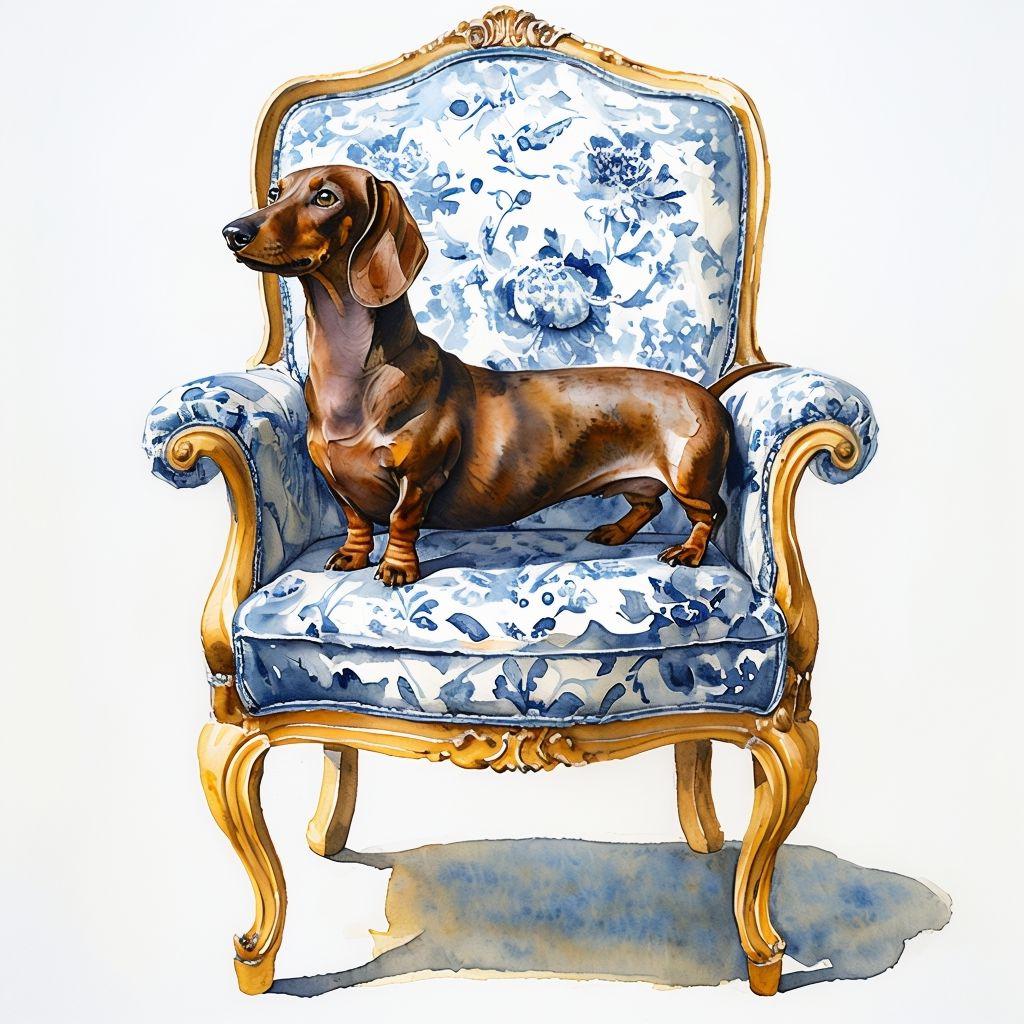 Dachshund Rococo Art Square PNG, Chinoiserie Dog, Blue Willow, Grand Millenial, Dog Mom Gift, Toile Weiner Dog, Dog Portrait, Doxie Gifts