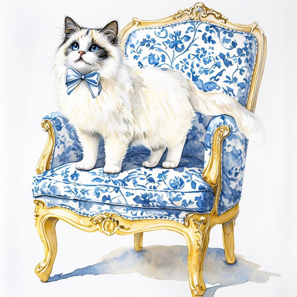 Ragdoll Cat Rococo Art Square PNG, Chinoiserie Cat, Blue Willow, Grand Millenial, Cat Mom Gift, Toile Gray Cat, Cat Portrait