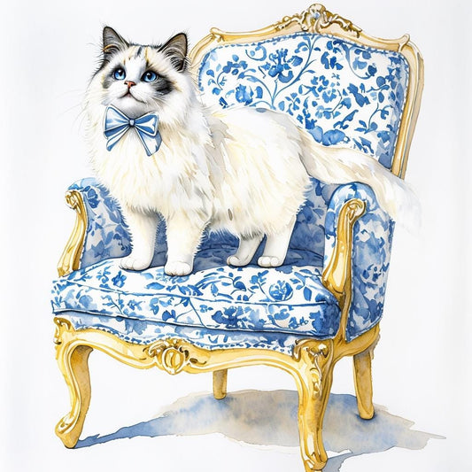 Ragdoll Cat Rococo Art Square PNG, Chinoiserie Cat, Blue Willow, Grand Millenial, Cat Mom Gift, Toile Gray Cat, Cat Portrait