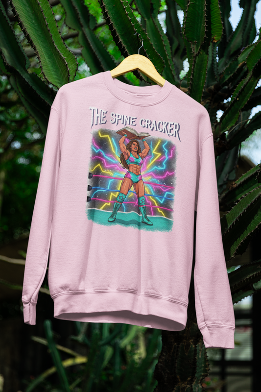 Funny Book Lover Sweatshirt, Cute 90's Retro Wrestling Spine Cracker, Reading Lover Gift, Feminist Book Theme