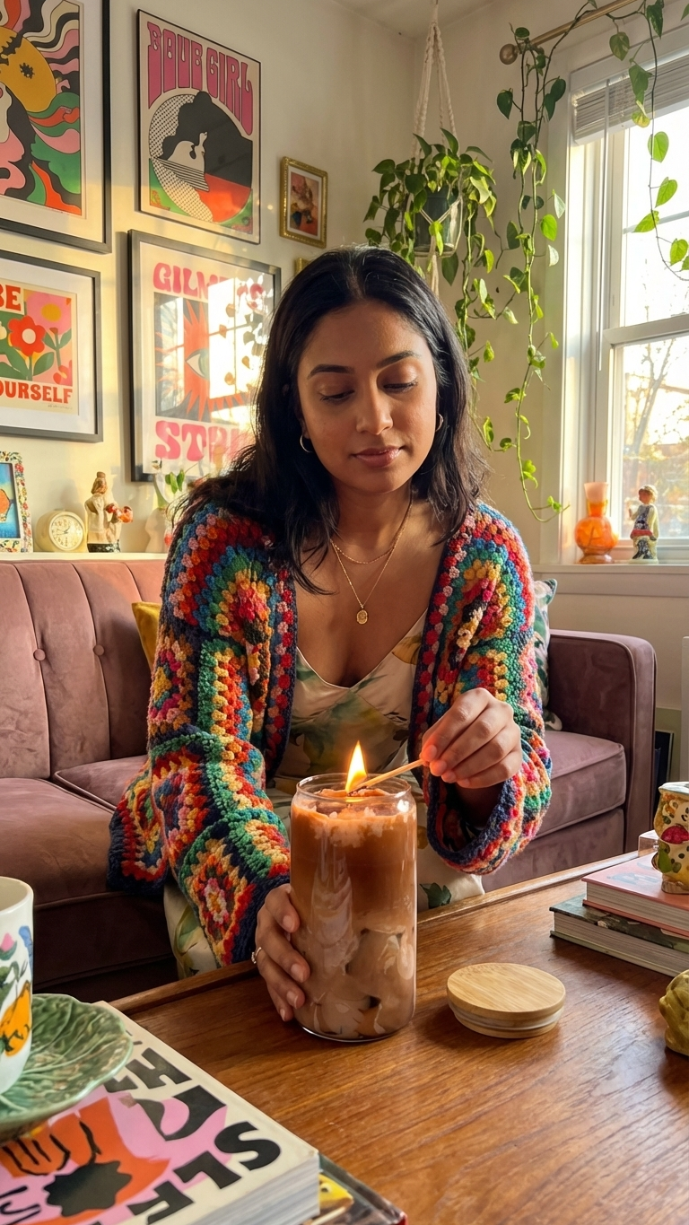 Iced Bean Juice | Coffee-Scented 16 oz Soy Candle with Ice Cube Gel Wax Top